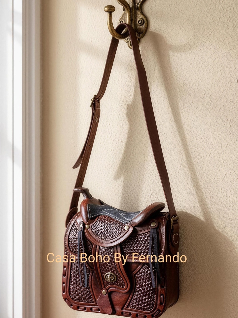 Hand Crafted Brown Woven Saddle-Style Shoulder Bag